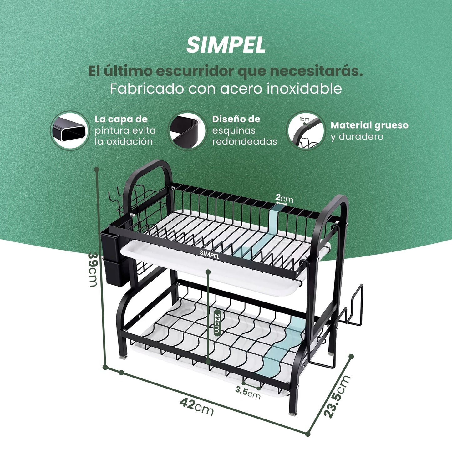 Escurridor de Platos 2 Niveles + Tapete de Regalo🎁 – Compacto, Resistente y Antigoteo | SIMPEL®