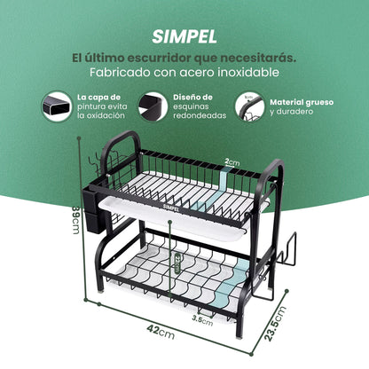 Escurridor de Platos 2 Niveles + Tapete de Regalo🎁 – Compacto, Resistente y Antigoteo | SIMPEL®