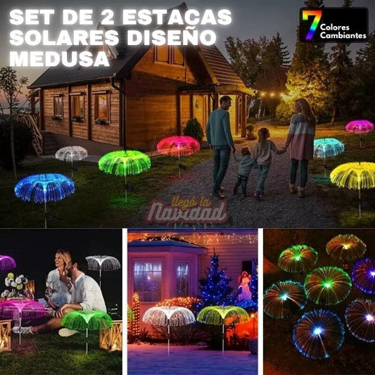 Set de 2 Varas Solares Led Tipo Medusa Multicolor