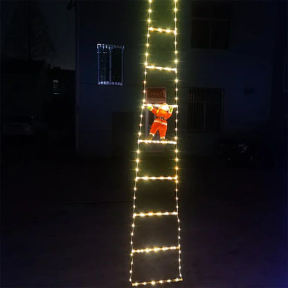 Santa Claus Trepando una Escalera con Luces Cálidas – Decoración Navideña para Interior y Exterior